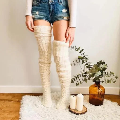 Varme strikkede overknee-sokker - Bilde 4
