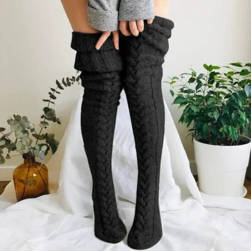 Varme strikkede overknee-sokker - Bilde 9