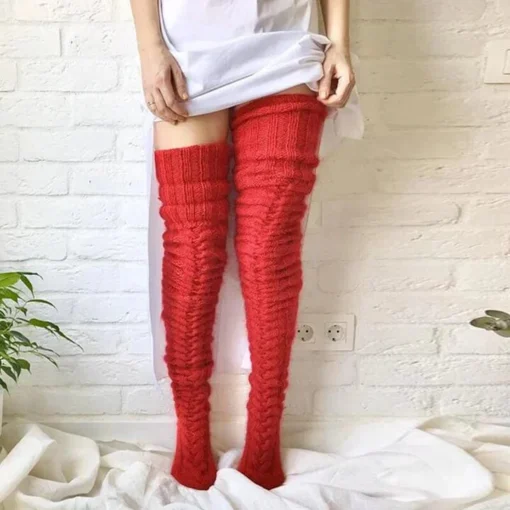 Varme strikkede overknee-sokker - Bilde 6