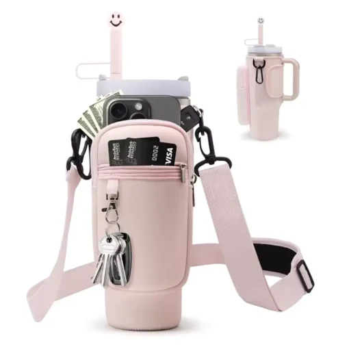 Vannflaskeholder med Telefonlomme rosa
