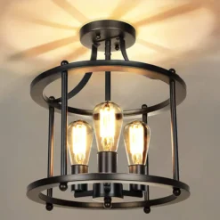 3-lys Taklampe i Smedjern – Takplafond i Sort Metall