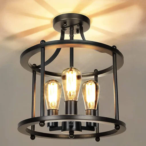 3-lys Taklampe i Smedjern – Takplafond i Sort Metall