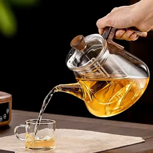 800ml Varmeresistent Glass Tekanne med Trehåndtak - Bilde 2