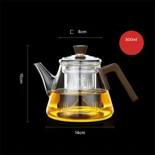 800ml Varmeresistent Glass Tekanne med Trehåndtak - Bilde 3