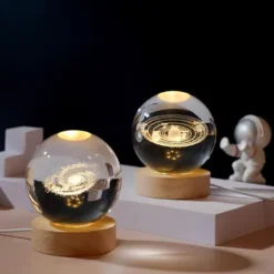 Glødende 3D Krystallkule Nattlampe – USB LED Hjemmedekor