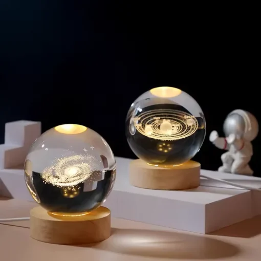 Glødende 3D Krystallkule Nattlampe – USB LED Hjemmedekor