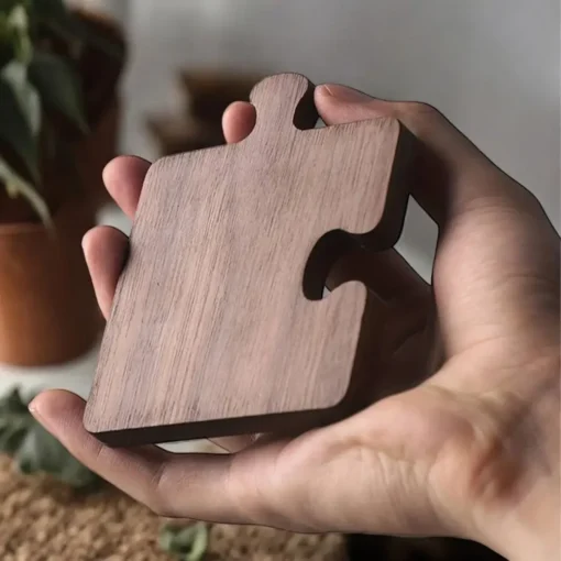 Valnøtt Trebrikke – Jigsaw Coaster for Bord og Kaffekopp - Bilde 6