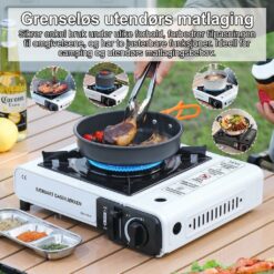 Bærbar gasskoker 2200W i sort utførelse for camping og utendørs matlaging