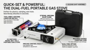 Bærbar gasskoker 2200W i sort utførelse for camping og utendørs matlaging