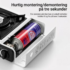 Bærbar gasskoker 2200W i sort utførelse for camping og utendørs matlaging