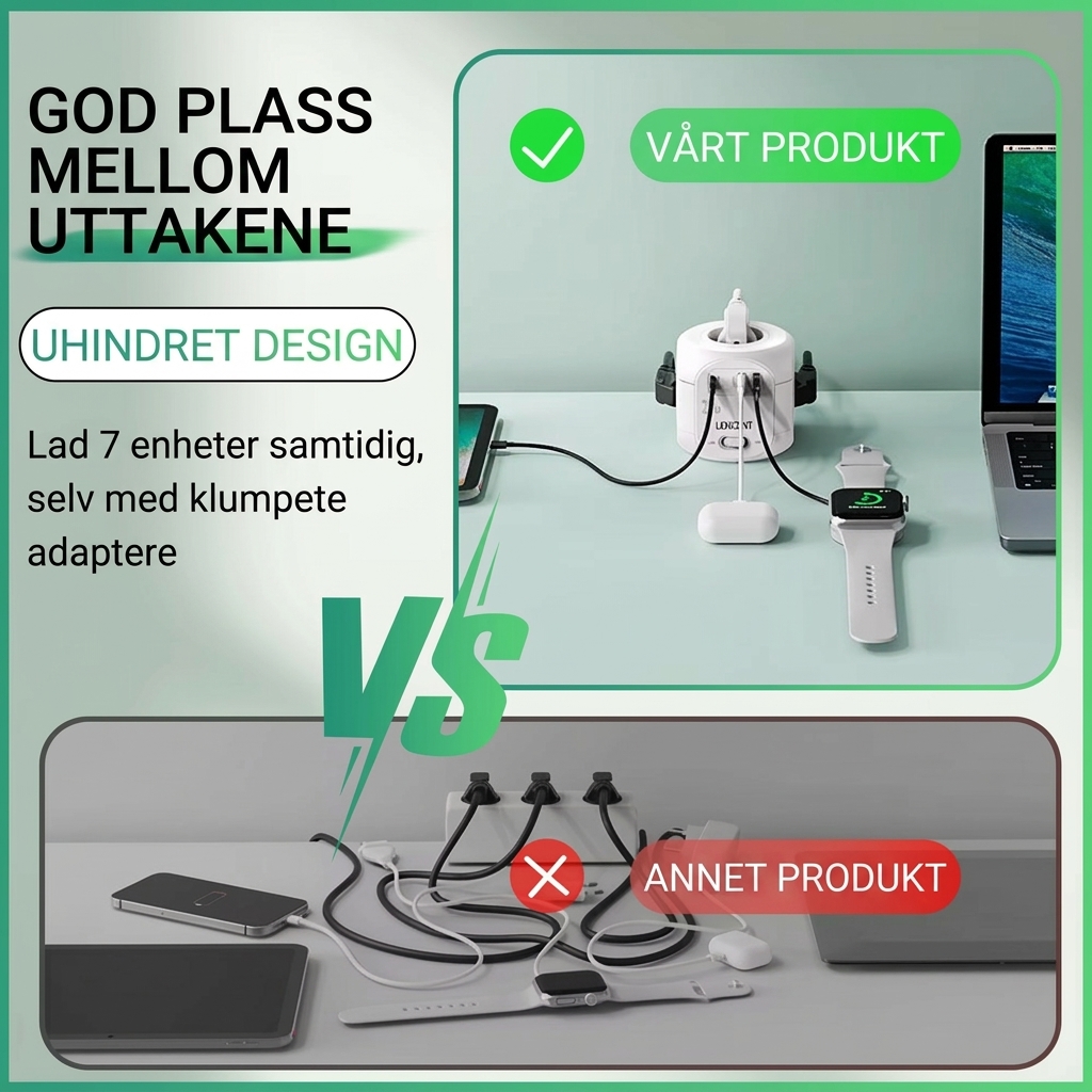 NordiCube Pro strømskinne med 0,7 cm flat plugg