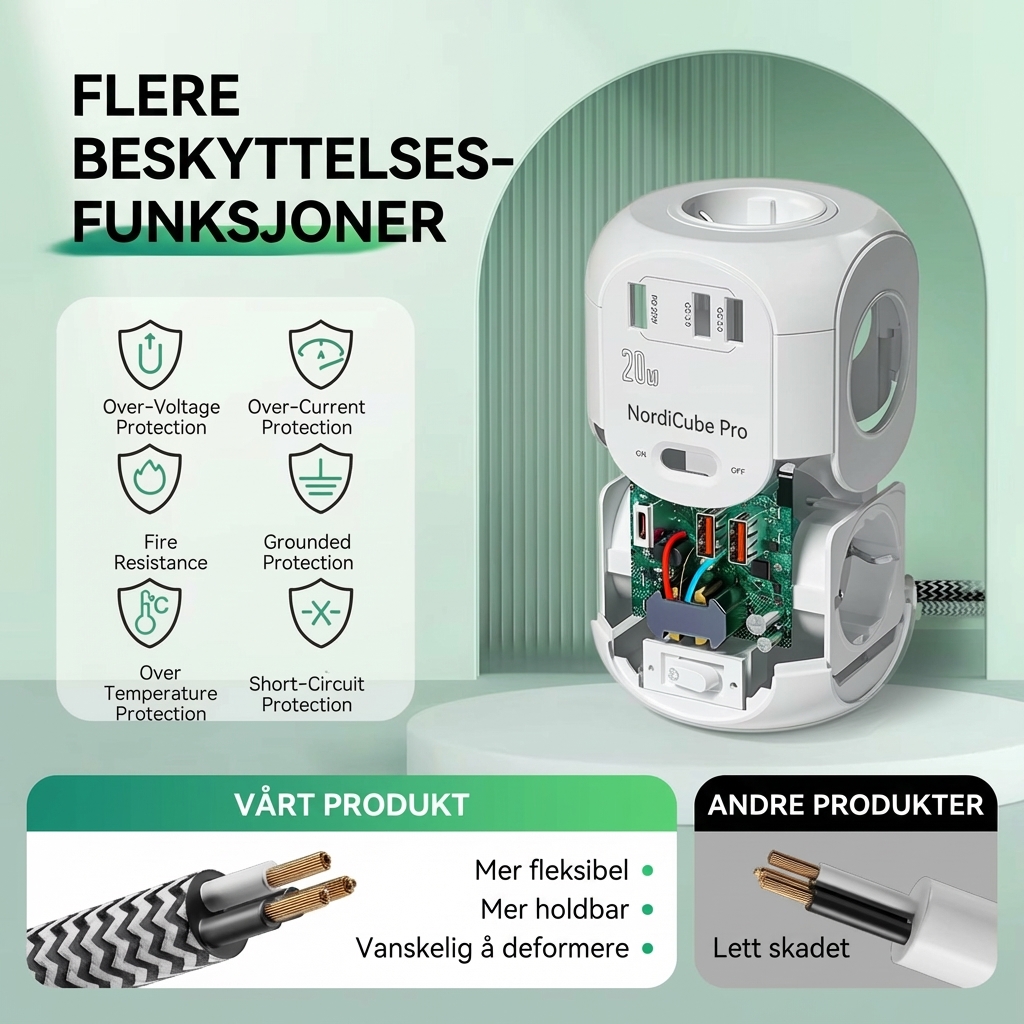 NordiCube Pro strømskinne med 0,7 cm flat plugg