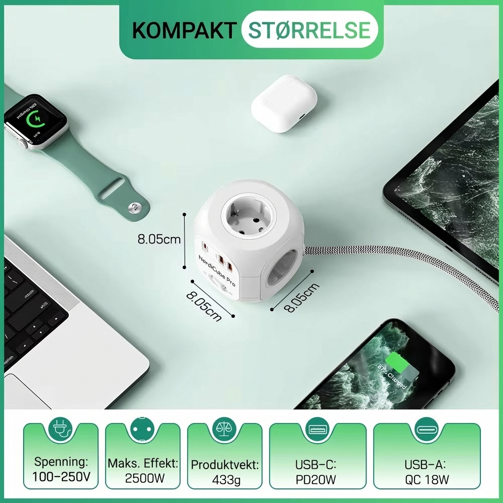 NordiCube Pro strømskinne med 0,7 cm flat plugg