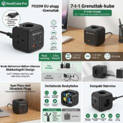 NordiCube Pro strømskinne med 0,7 cm flat plugg