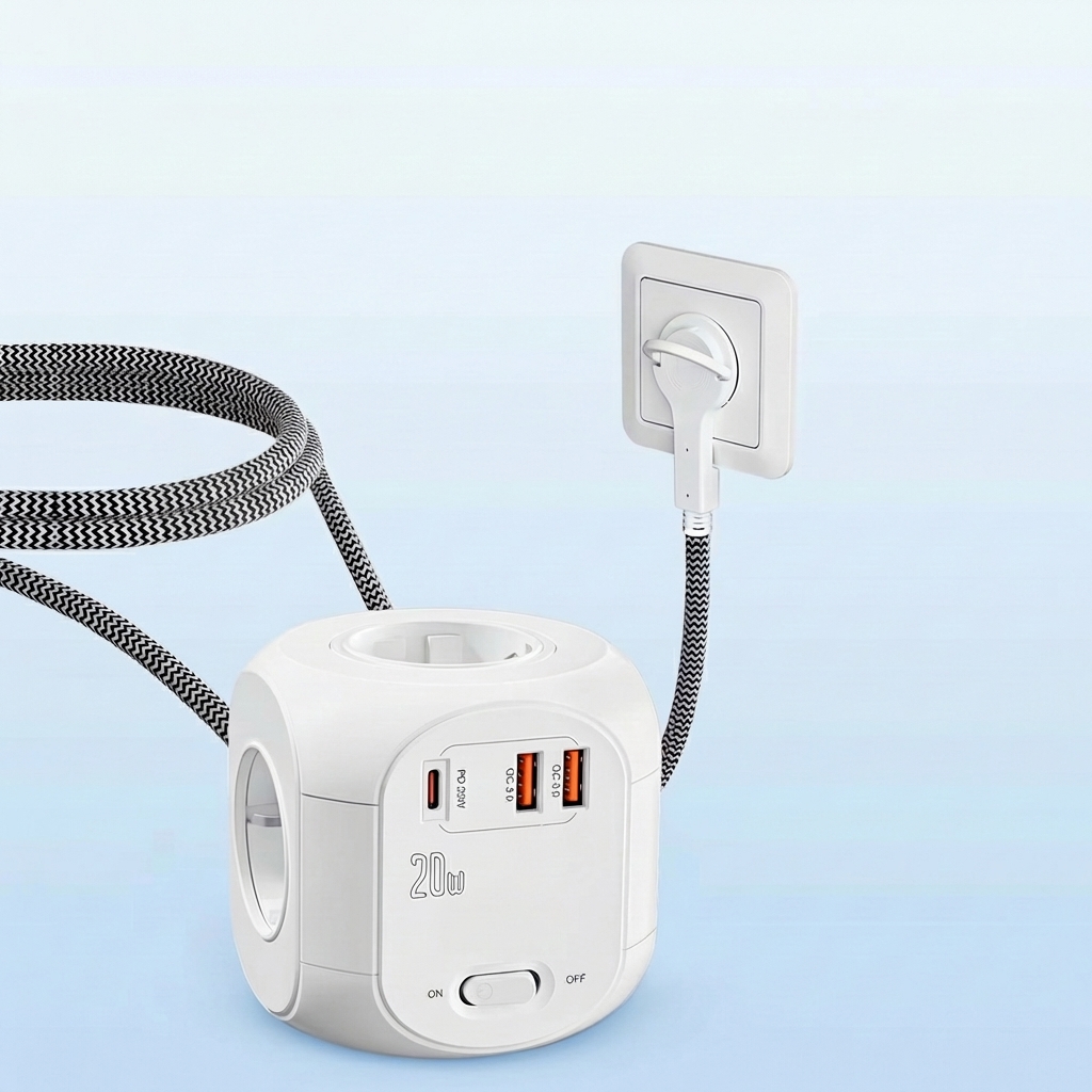 NordiCube Pro 7-i-1 Strømskinne med 0,7cm Flat Plugg & USB-C - Bilde 2