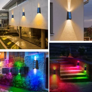 Pakke med 4 solcellevegglamper med RGB-farger