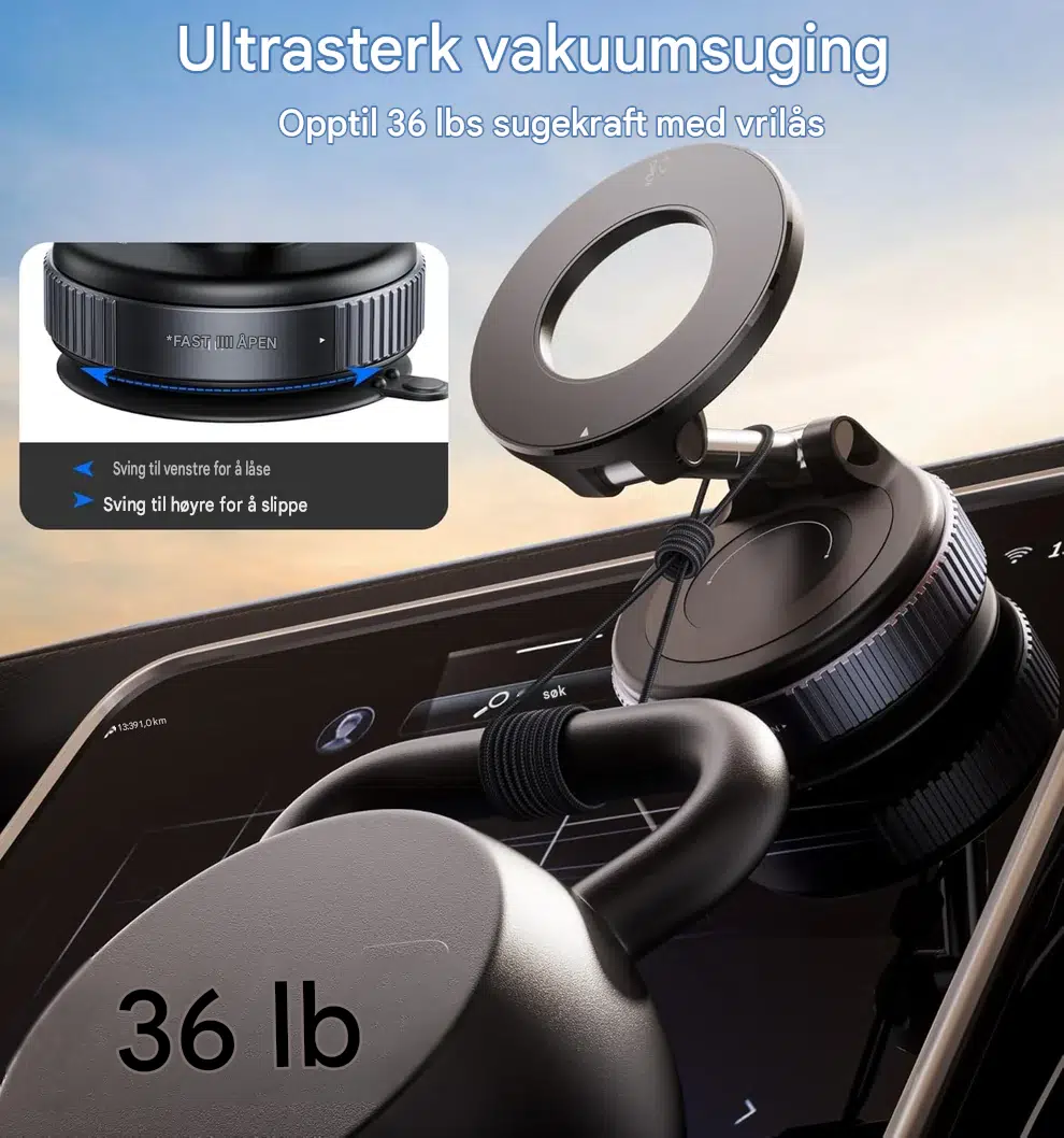 Snanlen 360° Magnetisk Sugekopp Telefonholder - Bilde 5