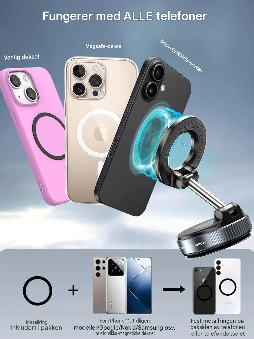 Snanlen 360° Magnetisk Sugekopp Telefonholder - Bilde 6